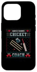 Coque pour iPhone 16 Pro Pull de Noël moche pour entraîneur de cricket préféré du Père Noël