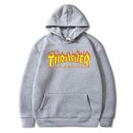 Unisex Thrasher Hoodie med bokstavstryck, tröja med dragsko och ficka Grå XL