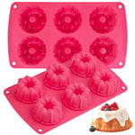 webake Lot de 2 Moule à Kouglof Moulle Savarin Mini Gugelhupfform en Silicone 6 avec Revêtement Antiadhésif Moule à Gâteaux 29x18.5x3.8cm, Rouge