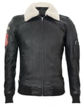 Infinity Leather Mens Black Air Force Bomber Jacket with Detachable Collar - Valletta - Size 5XL