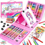 HappyGoLucky Cadeau Fille 3 4 5 6 7 8 9 10 ans, Malette Dessin Enfant Crayon de couleurs Palette Aquarelle Cadeaux de Noël Jouet Fille 3-10 ans Coloriage Crayons de Cire Licorne