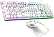 Ultimate 600 Filaire,Pack Clavier Souris Gamer Rgb,Layout Azerty Français Rétroéclairé,Clavier Gaming Semi-Mecanique En Métal,Touches Antighosting,Souris 4800 Dpi,Blanc