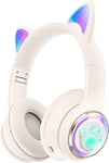 Casque Sans Fil Bluetooth 5. 3 Oreilles,Pattes De Chat Rvb Avec Micro Intégré,Support Tf