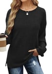 Aokosor Jumpers for Women Oversized Ladies Sweatshirts Crewneck Long Sleeve Tops Basic Side Split Tunic Tops Black Size 18-20