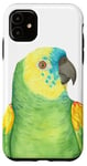 Coque pour iPhone 11 portrait aquarelle perroquet amazon front bleu