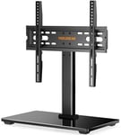 Perlegear Universal Table Top Pedestal TV Stand for 32"-60" LED Plasma Flat Curved Screens, Height Adjustable TV stand with Tempered Glass Base & Cable Management, Holds 40 KG Max.VESA 400x400mm