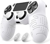 Housse Manette Pour Ps4 Coque De Protection Silicone Pour Ps4 Manette Line & Dot Controller Cover Pour Ps4 Avec Capuchon Pour Ps4 Slim/Ps4 Pro Joystick-Blanc