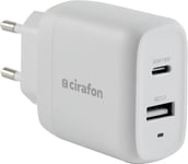 Cirafon Wall Charger 32w Usb C+a Pd/qc3.0 White#ipad Hvit