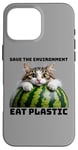 iPhone 16 Pro Max Save The Environment Eat Plastic Funny Microplastics Cat Case