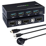 KVM Switch HDMI 2 Port 4K@30Hz, MLEEDA HDMI and USB Switch with 4 USB Port for 2 Computer Share Keyboard Mouse Printer and 1 Monitor, Plug and Play, with 2 HDMI Cable and 2 USB Cable