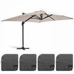 Parasol déporté 3x4m et 4 dalles à remplir aluminium blanc  Oviala