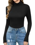 Irevial T-Shirt Manches Longues Femme Haut Col Roulé Hiver Top Chaud Haut Col Montant Chic Débardeurs Thermal Noir, XXL