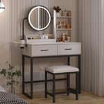 Vanity Dressing Table LED Light Mirror Stool Shelves Drawers Modern White Black