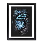 The Blue Butterfly Effect Paint Splash Modern Framed Wall Art Print, Ready to Hang Picture for Living Room Bedroom Home Office Décor, Black A2 (64 x 46 cm)