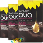 3x Garnier Olia 4.15 Iced Chocolate Permanent Hair Colour Dye No Ammonia