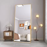 Miroir sur Pied Rectangle avec Cadre en Métal Miroir sur Pied hd Grand pour Salon, Chambre et Dressing Miroir Doré 180x80cm