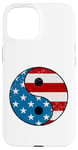 Coque pour iPhone 15 Drapeau américain Yin et Yang rouge, blanc et bleu avec étoiles