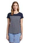 Tom Tailor Denim Women's 1017275 Striped T-shirt with heart print, 22701 - Navy Off White Stripe, S