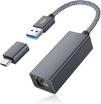 Ruxely Adaptateur USB vers Ethernet Gigabit,2-en-1 USB 3.0 et Thunderbolt 3 Type C vers RJ45 Réseau LAN avec Adaptateur OTG pour MacBook,iPad Pro,Windows 11 10 8 XP,Surface,Laptops,PC,MacOS .[V733]