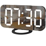 SZELAM Digital Clock Large Display, LED Electric Alarm Clock Mirror Surface for Makeup with Diming Mode, 3 Levels Brightness, Dual USB Ports Modern Decoration for Home Bedroom Decor (Black)