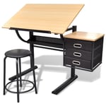 Table à dessin inclinable à 3 tiroirs avec tabouret - Table Haute avec Tabourets BV994692 - BonneVie