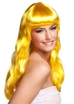 Womens Long Bright Yellow Chique Wig Fancy Dress Accessory Adult Size Pop Art