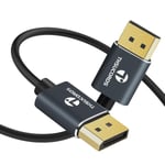 Câble DisplayPort 3M,Certifié Ultra Fin Flexible Cable 8K 4K Displayport 1.4,Supporte 8K@60Hz,4K@120Hz,32.4Gbit/s,pour Moniteur Gaming,PC,Carte Graphique