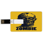 4G USB Flash Drives Credit Card Shape Zombie Decor Memory Stick Bank Card Style Hand Drawn Stylized Dead Man Portrait in Grunge Sketch Graphic Image,Indigo Earth Yellow Waterproof Pen Thumb Lovely Ju