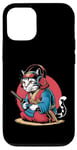 Coque pour iPhone 12/12 Pro Japon Kawaii Cat Samurai Casque Casque Manette de Jeu Vidéo