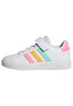 adidas Grand Court Elastic Lace and Top Strap Shoes Baskets, Cloud White/Pulse Mint/Beam Pink, 35 EU