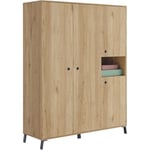 Armoire placard / meuble de rangement coloris chêne doré - Hauteur 200 x Longueur 150 x Profondeur 55 cm Pegane