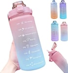 MOTIVATIONAL 2 LITRE WATER BOTTLE WITH STRAW, TIME MARKINGS LARGE PINK-BLUE