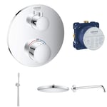 GROHE Shower Concealed Round Installation Set with Thermostatic Mixer, Shower Arm, Shower Head, Hand Shower, Chrome