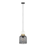 EGLO Suspension luminaire Roundham, lustre pour salon et salle à manger, lampe de plafond suspendue en métal noir et laiton, douille E27, Ø 22 cm