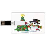 8G USB Flash Drives Credit Card Shape Snowman Memory Stick Bank Card Style Lovely Character Near a Christmas Tree Festive Celebration Holiday Winter Time,Multicolor Waterproof Pen Thumb Lovely Jump D