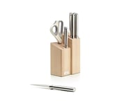 Joseph Joseph Fusion 5-piece Kitchen set with Knives, Cleaver and Scissors, Beechwood Knife Block