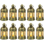 Missdong - Romadedi Mini Lanterne led Exterieur - Lot de 10 Lanterne Bougie doré Decorative Bougeoir pour Halloween, Mariage, Noel, Decoration de