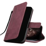 IMEIKONST Coque Compatible avec Samsung Galaxy A5 2017, Rétro Cuir + TPU Flip Portefeuille avec 3 Porte Cartes Magnétique Stand Antichoc Housse Étui pour Galaxy A520. Wine Red HXA