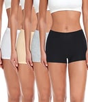 wirarpa Boxer Femme Shorty Femmes Panty Coton Short Caleçon avec Entrejambe Large Coton Lot de 4 Noir/Gris Chiné/Blanc/Nude Taille XL