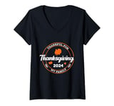 Womens Thankful For My Family Custom Family Thanksgiving 2024 V-Neck T-Shirt