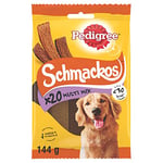 PEDIGREE SCHMACKOS Friandises pour Chien - 180 Lamelles (Lot de 9 Sachets de 144g) - Délicieuses et Tendres - Sans Arômes Artificiels - Récompense Idéale pour Eduquer ou Faire Plaisir à son Chien