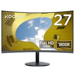 KOORUI 27-Inch Curved Computer Monitor Full HD 1080P 75Hz Gaming Monitor 1800R LED Monitor HDMI VGA, Tilt Adjustment, Eye Care, Black