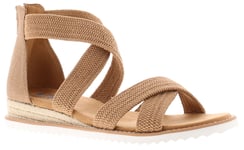 Skechers Womens Sandals Desert Kiss Desert N Zip Wedge Elastic Straps Tan UK Siz