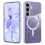 DOMAVER Coque Magnétique Transparent Samsung S24 Plus, Compatible avec MagSafe, Etui Rigide Brillant Glitter Antichoc, Coque de Téléphone Samsung S24 Plus 5G, Paillettes