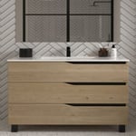 Meuble de salle de bain 120cm simple vasque - sans miroir - 3 tiroirs - madera miel (bois clair) - MATA