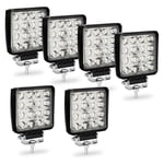 6x 48W Phare de Travail Carre a Leds Angle 60 DC 12V-24V Quad Camion Bateau Tracteur Offroad Impermeable