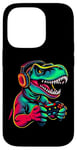 Coque pour iPhone 14 Pro Gaming Dinosaurs- Le T-rex joue aux jeux vidéo