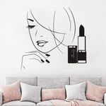 UYEDSR Wall Sticker Beauty Salon Decor Beautiful Woman Makeup Vinyl Wall Sticker Cosmetics Lipstick Wall Decal Beauty Shop Vinyl Wall Mural 57x55CM