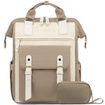 LOVEVOOK Sac a Dos Femme Grand pour Ordinateur Portable 17 pouces avec Étui pour Câble de Données, Impermeable Sacs ados PC,Ordi Feminin Elegant pour Voyage College Travail Beige