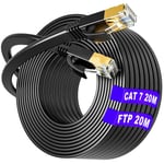 Cable Ethernet 15m Blindé, Cat 7 Cable RJ45 15m Plat, S/FTP Haut Débit Câble de Réseau 10Gbit/s 600MHz, Résistant aux Intempéries Anti-interférence Câble Internet LAN, pour Routeur/Switch(15 Clips)